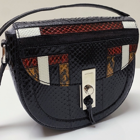 ALTUZARRA Exotic Python Snakeskin Black Multicolor Shoulder Crossbody Bag Italy - Picture 3 of 11